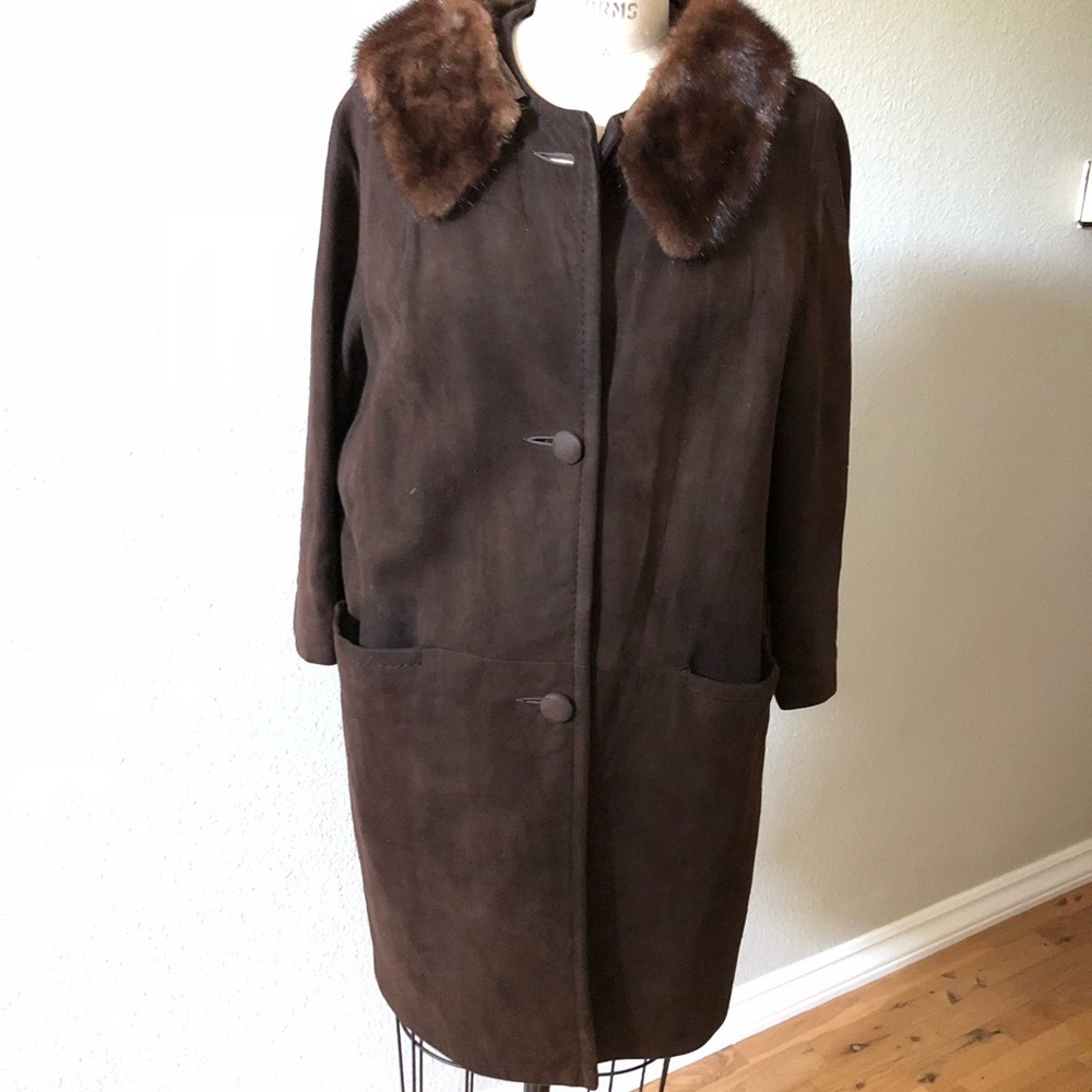 Brown suede jacket with fur collar vintage